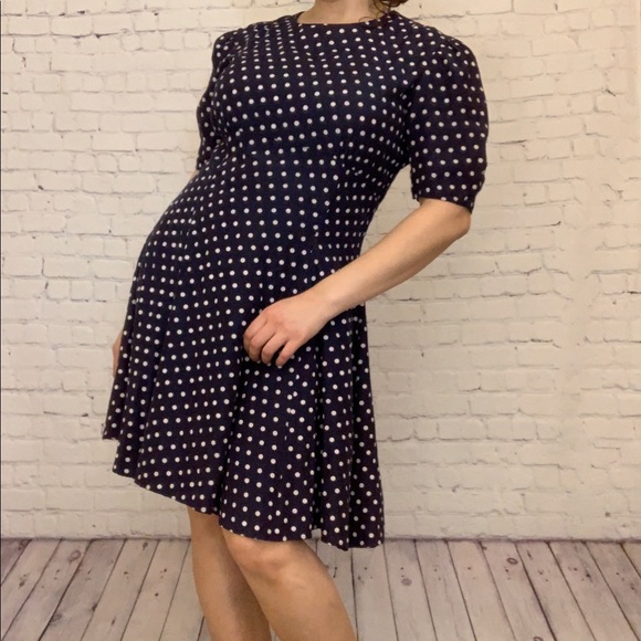 Express Dresses & Skirts - Vintage Express fit & flare navy polka dot dress!